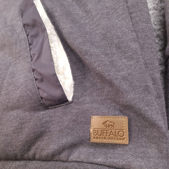 Buffalo David Bitton Hoodie Mens Medium Gray Jacket Full Zip Sherpa‎ Lining - Picture 4 of 16